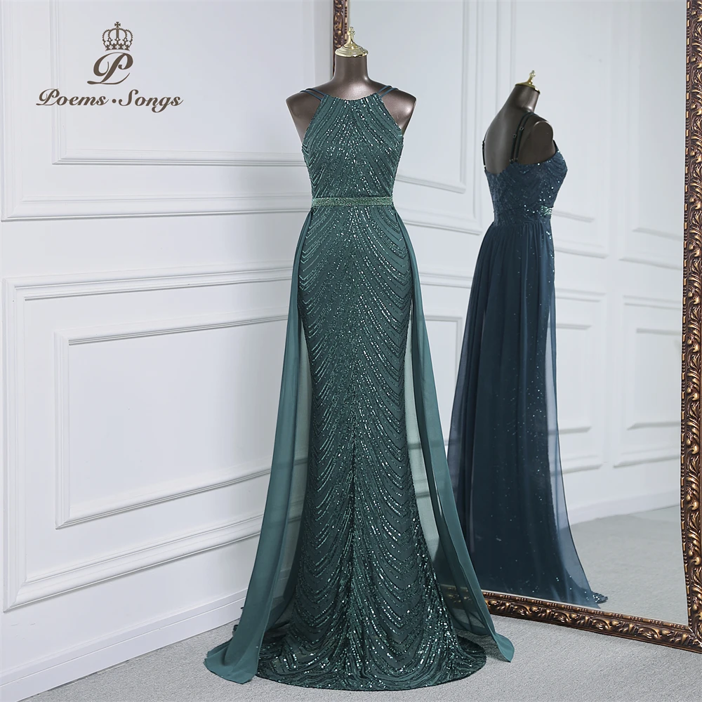 Vestido de noche de sirena de lentejuelas de lujo con tren de gasa desmontable, vestidos de fiesta de noche para mujer, fiesta de boda