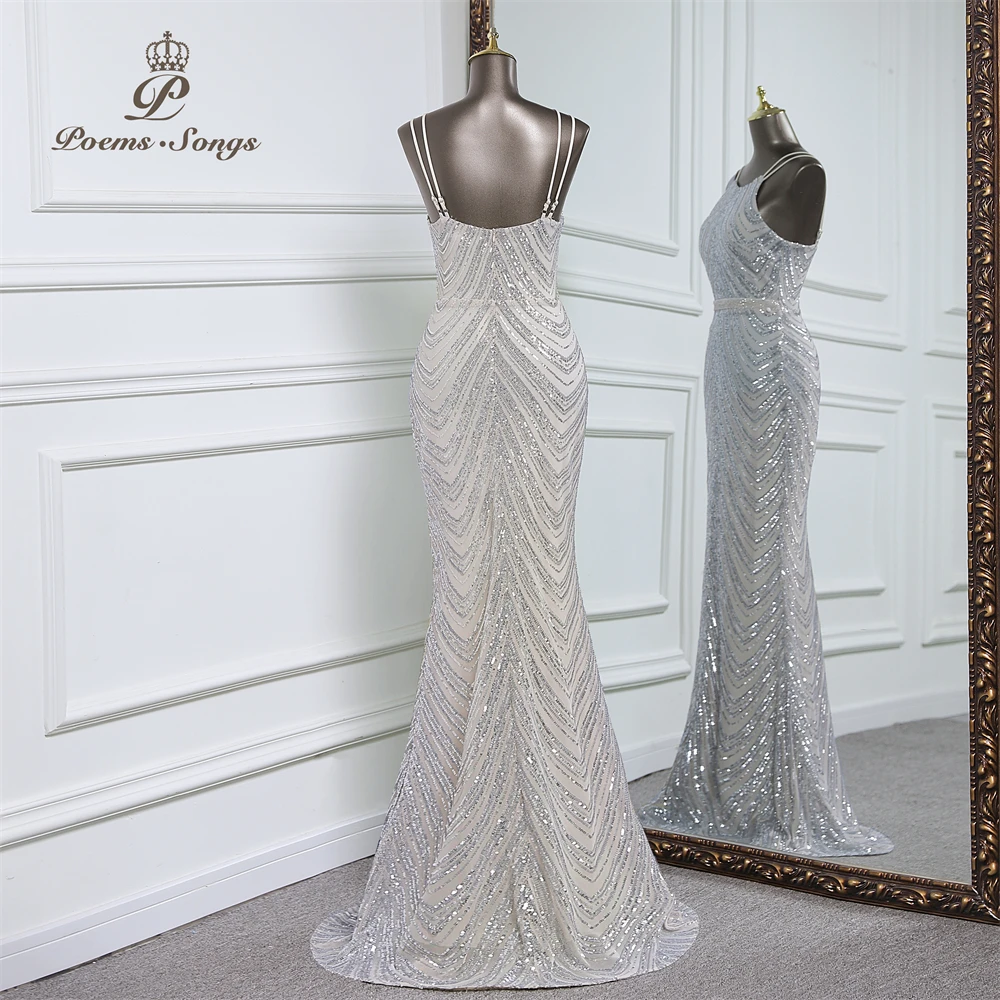Vestido de noche de sirena de lentejuelas de lujo con tren de gasa desmontable, vestidos de fiesta de noche para mujer, fiesta de boda