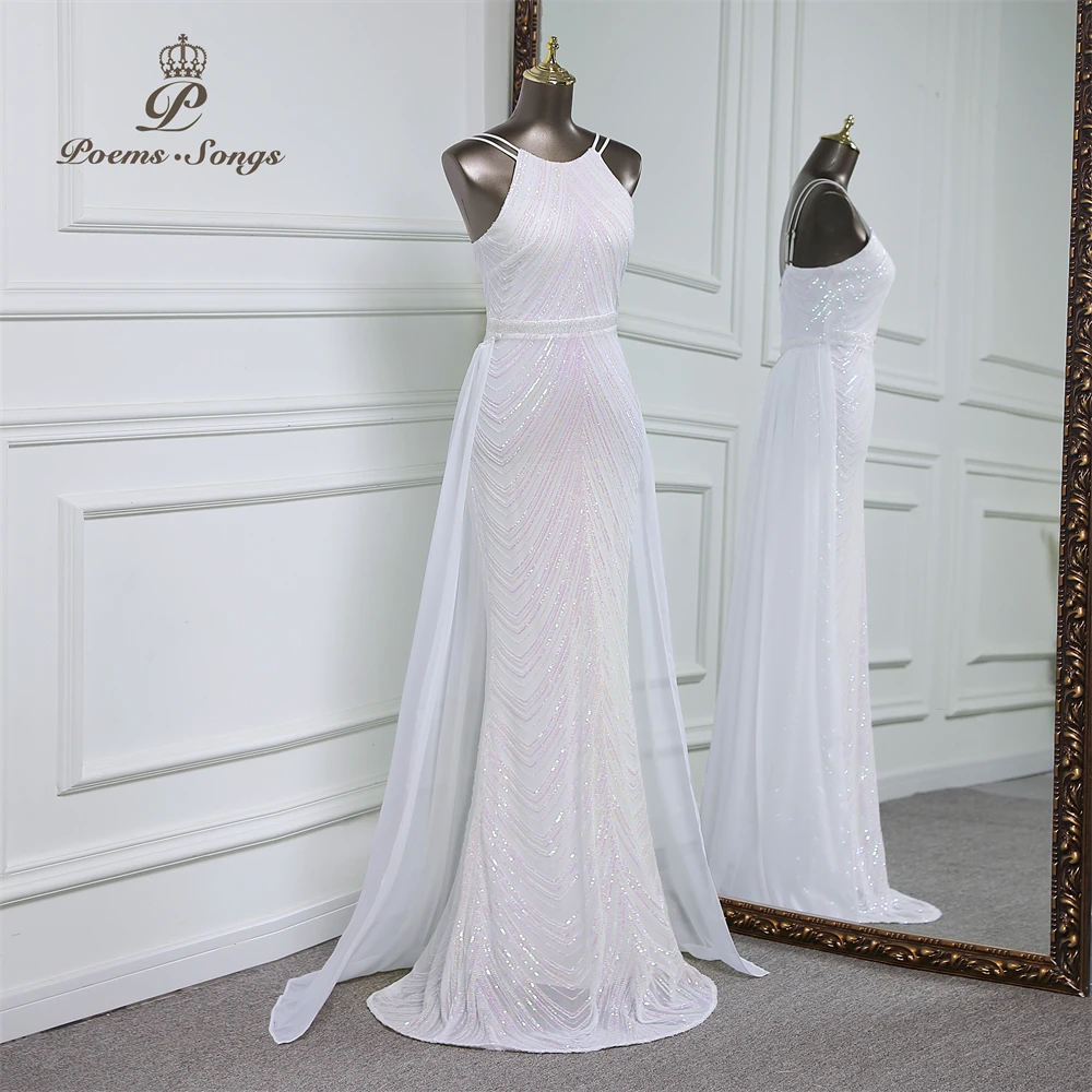 Vestido de noche de sirena de lentejuelas de lujo con tren de gasa desmontable, vestidos de fiesta de noche para mujer, fiesta de boda