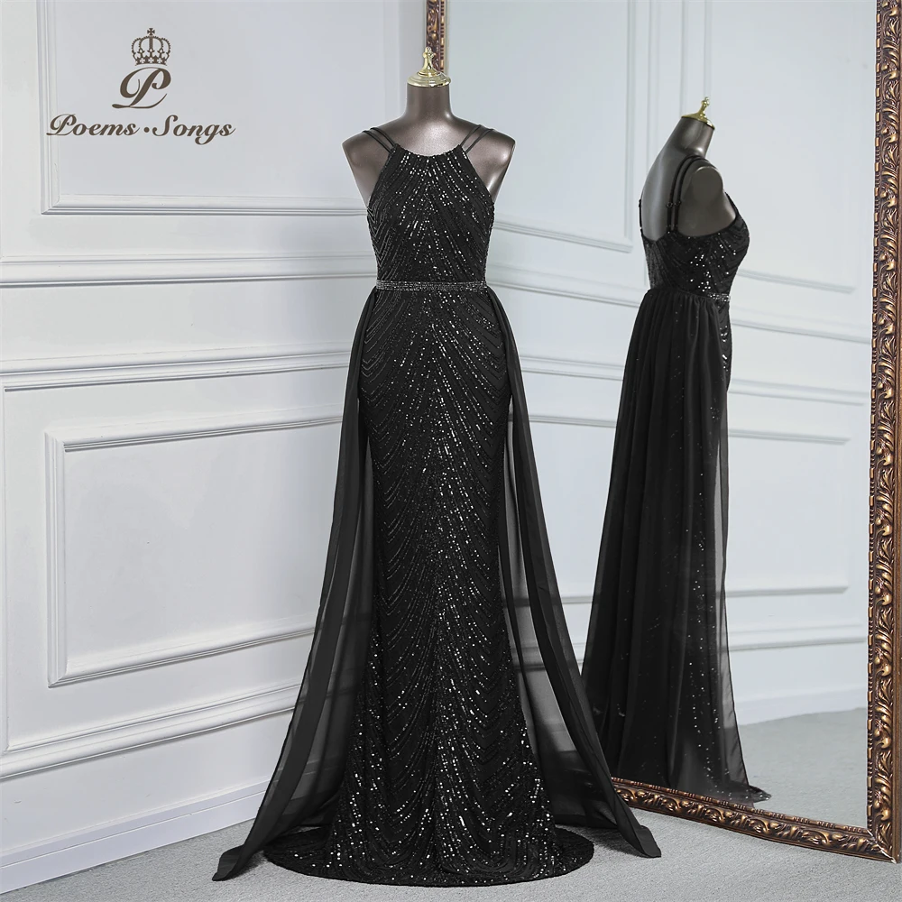 Vestido de noche de sirena de lentejuelas de lujo con tren de gasa desmontable, vestidos de fiesta de noche para mujer, fiesta de boda