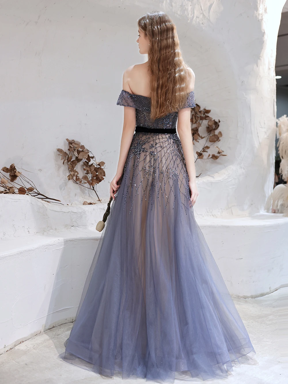 Vestidos de Noche azules oscuros personalizados de Dubái, vestido Formal Sexy con hombros descubiertos, recién llegados, vestido Formal con cuentas de lujo para mujer