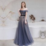 Vestidos de Noche azules oscuros personalizados de Dubái, vestido Formal Sexy con hombros descubiertos, recién llegados, vestido Formal con cuentas de lujo para mujer
