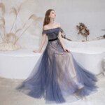 Vestidos de Noche azules oscuros personalizados de Dubái, vestido Formal Sexy con hombros descubiertos, recién llegados, vestido Formal con cuentas de lujo para mujer - Imagen 4