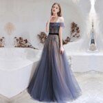 Vestidos de Noche azules oscuros personalizados de Dubái, vestido Formal Sexy con hombros descubiertos, recién llegados, vestido Formal con cuentas de lujo para mujer - Imagen 3
