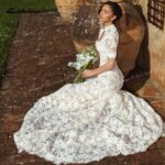 Vestido de novia de encaje con cuello alto y manga corta, corte sirena, abertura en la espalda, vestido de novia, vestido de novia, vestido de novia, personalizado. - Imagen 3