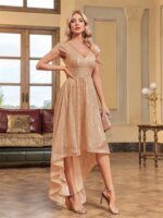 Elegante Vestido de Noche Largo Dorado para Mujer, Sin Mangas, con Lentejuelas, Escote en V, para Bodas, Fiestas y Cócteles - Imagen 4