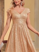 Elegante Vestido de Noche Largo Dorado para Mujer, Sin Mangas, con Lentejuelas, Escote en V, para Bodas, Fiestas y Cócteles - Imagen 6