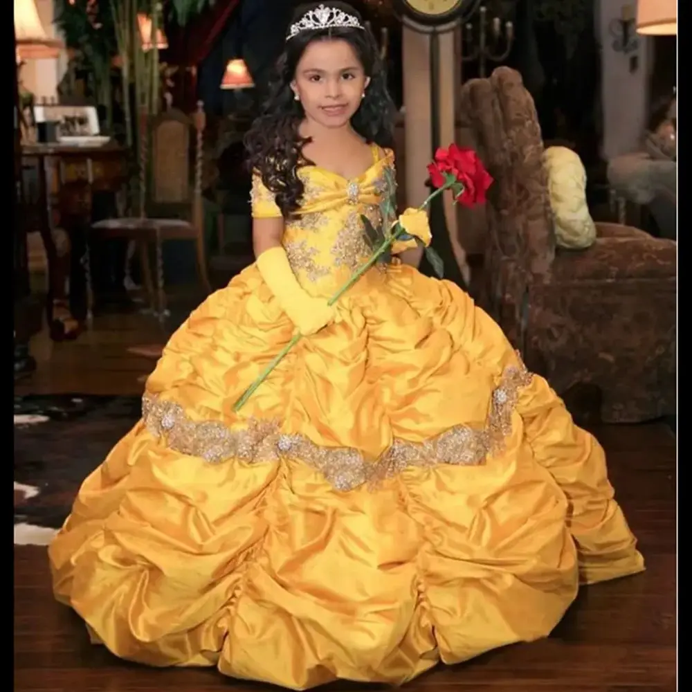 Vestidos de niña con cuentas y motivos florales de estilo retro, con encaje y tafetán, para bodas, vestidos de fiesta de estilo vintage, vestidos de gala, confeccionados a medida.