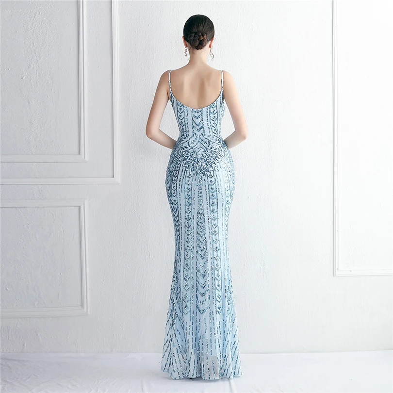 DEERVEADO, 10 colores, sirena, cuello en V, lentejuelas, vestidos de fiesta de noche para mujer, vestido de fiesta de boda con tirantes sexis, vestido para ocasiones especiales