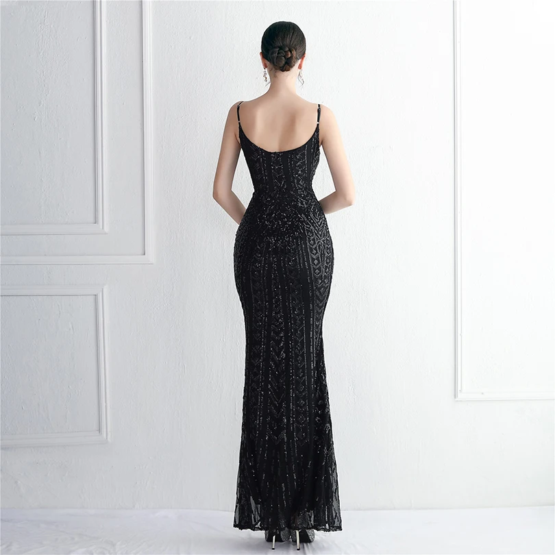 DEERVEADO, 10 colores, sirena, cuello en V, lentejuelas, vestidos de fiesta de noche para mujer, vestido de fiesta de boda con tirantes sexis, vestido para ocasiones especiales