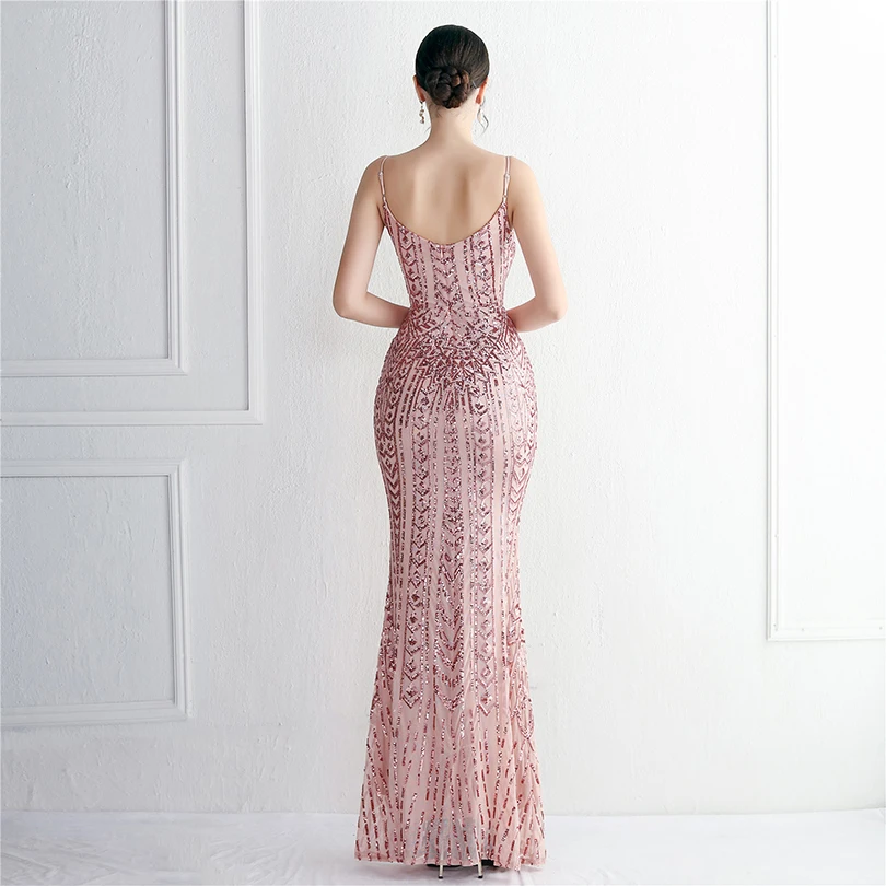 DEERVEADO, 10 colores, sirena, cuello en V, lentejuelas, vestidos de fiesta de noche para mujer, vestido de fiesta de boda con tirantes sexis, vestido para ocasiones especiales