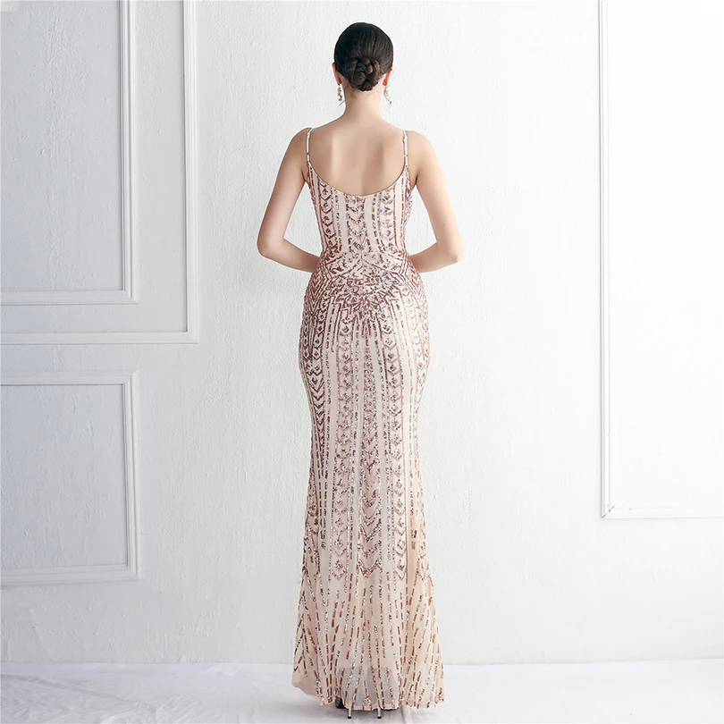DEERVEADO, 10 colores, sirena, cuello en V, lentejuelas, vestidos de fiesta de noche para mujer, vestido de fiesta de boda con tirantes sexis, vestido para ocasiones especiales