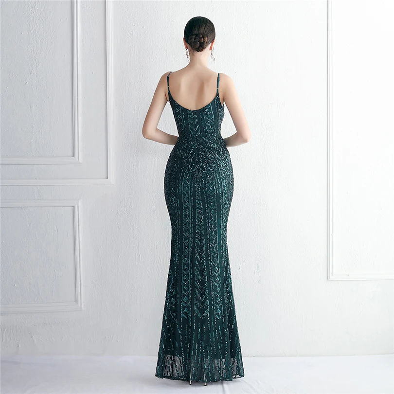 DEERVEADO, 10 colores, sirena, cuello en V, lentejuelas, vestidos de fiesta de noche para mujer, vestido de fiesta de boda con tirantes sexis, vestido para ocasiones especiales