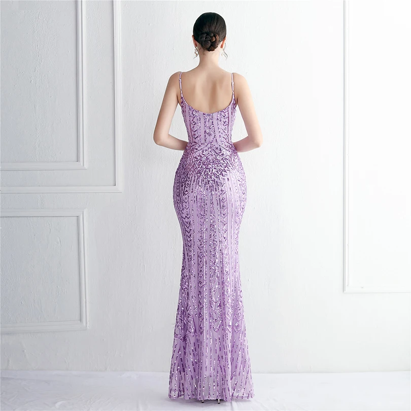 DEERVEADO, 10 colores, sirena, cuello en V, lentejuelas, vestidos de fiesta de noche para mujer, vestido de fiesta de boda con tirantes sexis, vestido para ocasiones especiales