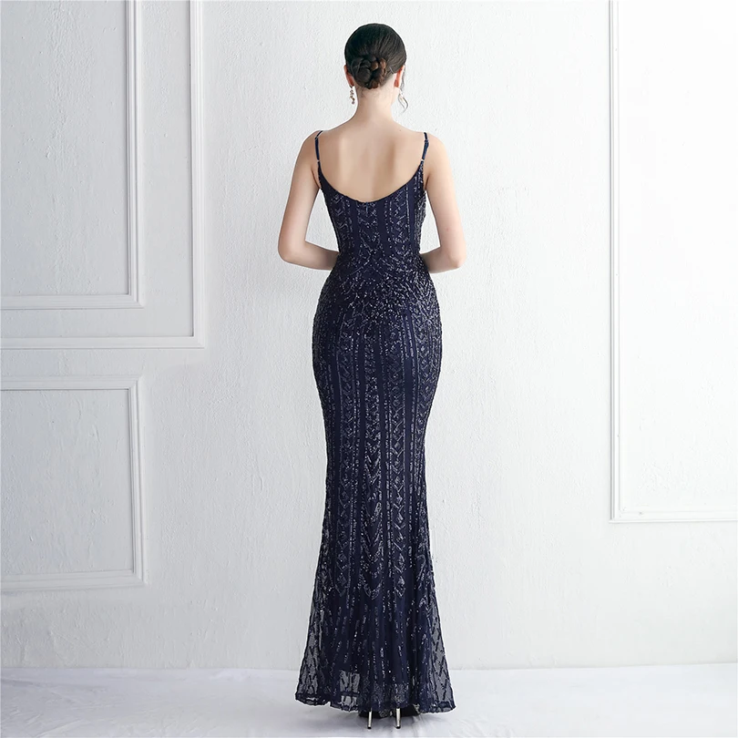 DEERVEADO, 10 colores, sirena, cuello en V, lentejuelas, vestidos de fiesta de noche para mujer, vestido de fiesta de boda con tirantes sexis, vestido para ocasiones especiales