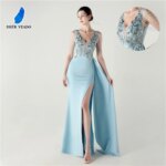 DEERVEADO, vestido de noche elegante de sirena con escote en V profundo y cuentas, 7 colores, vestido Formal para ocasiones especiales, vestidos de fiesta