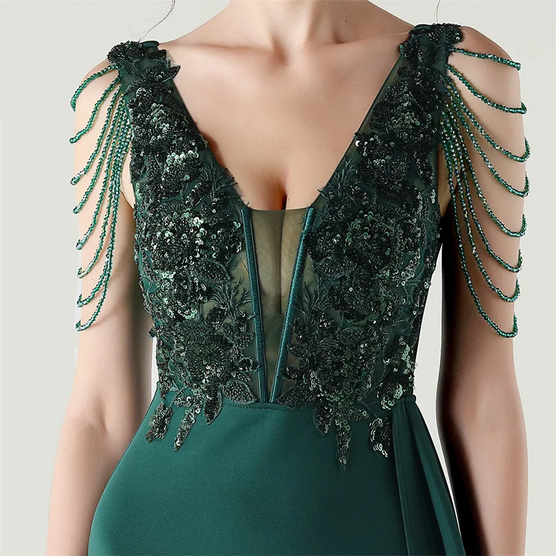 DEERVEADO, vestido de noche elegante de sirena con escote en V profundo y cuentas, 7 colores, vestido Formal para ocasiones especiales, vestidos de fiesta