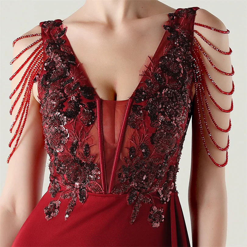 DEERVEADO, vestido de noche elegante de sirena con escote en V profundo y cuentas, 7 colores, vestido Formal para ocasiones especiales, vestidos de fiesta