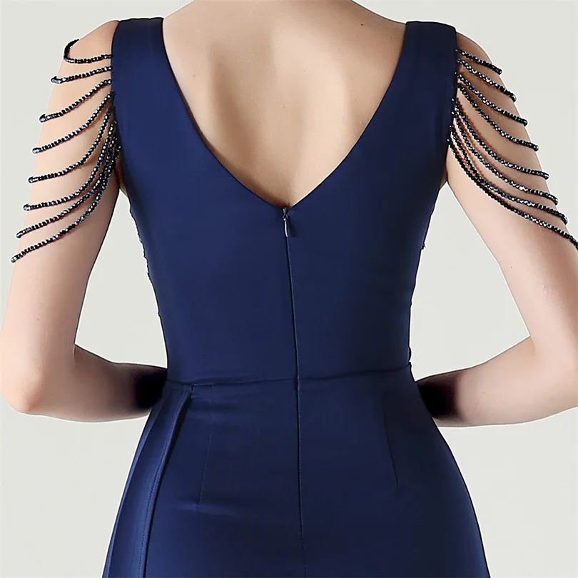 DEERVEADO, vestido de noche elegante de sirena con escote en V profundo y cuentas, 7 colores, vestido Formal para ocasiones especiales, vestidos de fiesta