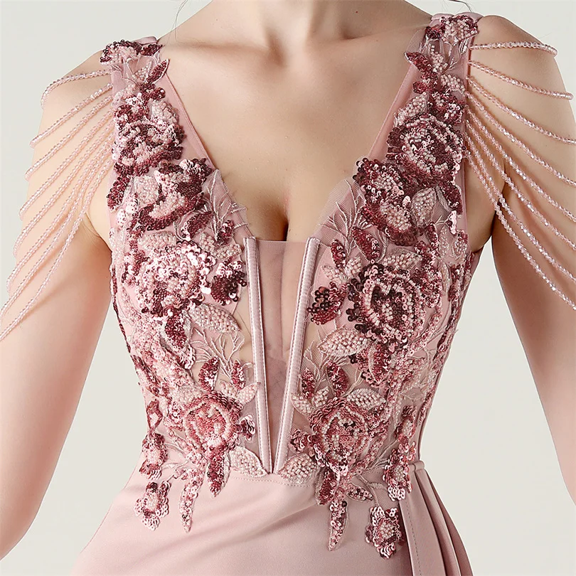 DEERVEADO, vestido de noche elegante de sirena con escote en V profundo y cuentas, 7 colores, vestido Formal para ocasiones especiales, vestidos de fiesta
