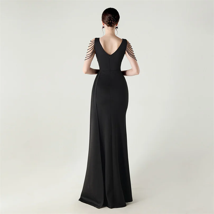 DEERVEADO, vestido de noche elegante de sirena con escote en V profundo y cuentas, 7 colores, vestido Formal para ocasiones especiales, vestidos de fiesta