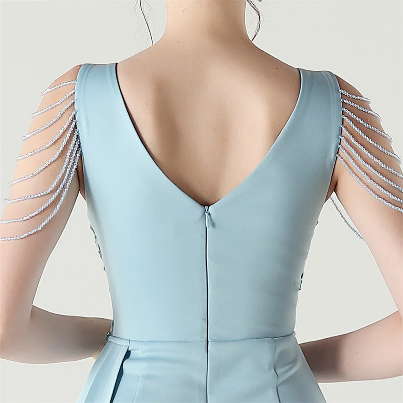 DEERVEADO, vestido de noche elegante de sirena con escote en V profundo y cuentas, 7 colores, vestido Formal para ocasiones especiales, vestidos de fiesta
