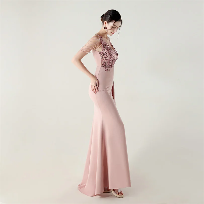 DEERVEADO, vestido de noche elegante de sirena con escote en V profundo y cuentas, 7 colores, vestido Formal para ocasiones especiales, vestidos de fiesta