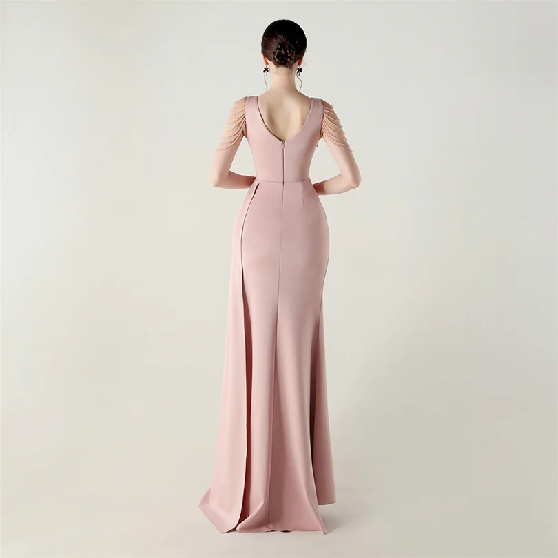 DEERVEADO, vestido de noche elegante de sirena con escote en V profundo y cuentas, 7 colores, vestido Formal para ocasiones especiales, vestidos de fiesta