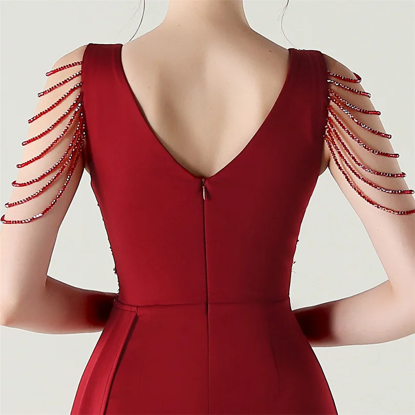 DEERVEADO, vestido de noche elegante de sirena con escote en V profundo y cuentas, 7 colores, vestido Formal para ocasiones especiales, vestidos de fiesta