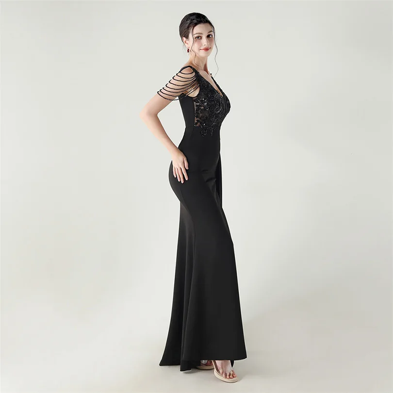 DEERVEADO, vestido de noche elegante de sirena con escote en V profundo y cuentas, 7 colores, vestido Formal para ocasiones especiales, vestidos de fiesta