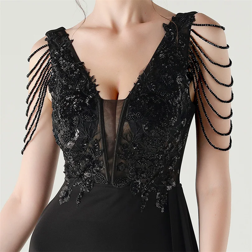 DEERVEADO, vestido de noche elegante de sirena con escote en V profundo y cuentas, 7 colores, vestido Formal para ocasiones especiales, vestidos de fiesta