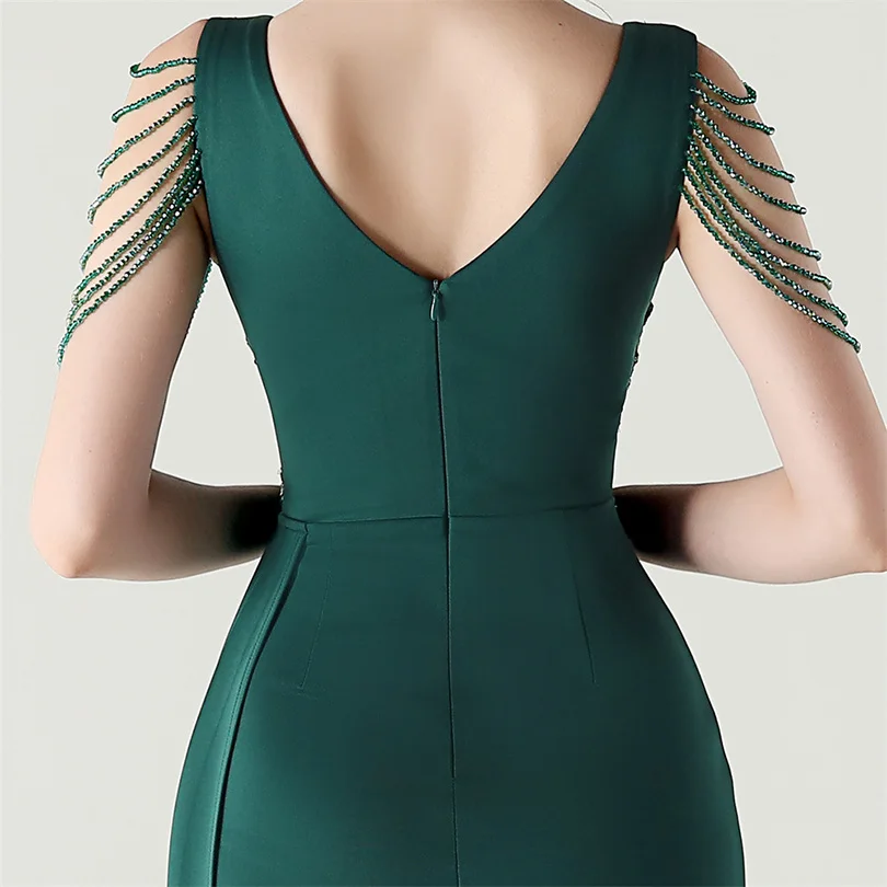 DEERVEADO, vestido de noche elegante de sirena con escote en V profundo y cuentas, 7 colores, vestido Formal para ocasiones especiales, vestidos de fiesta