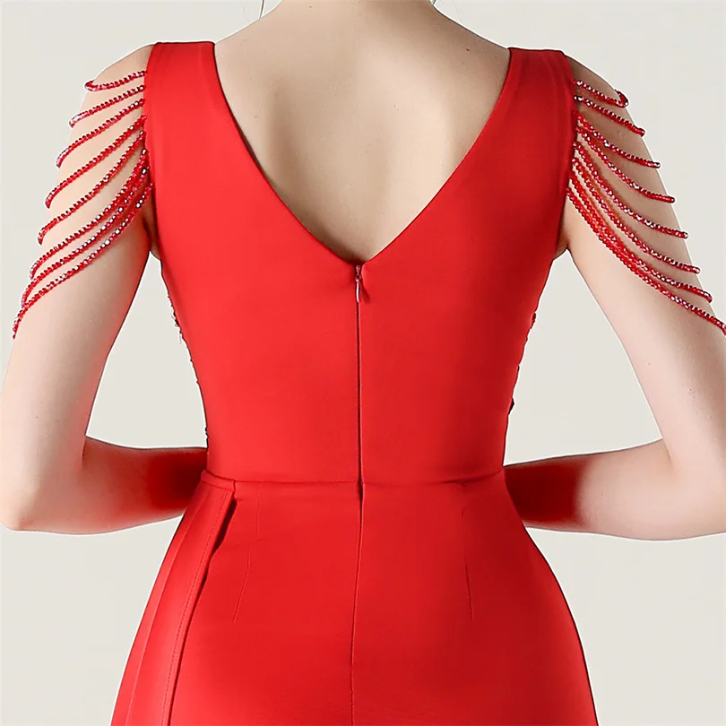 DEERVEADO, vestido de noche elegante de sirena con escote en V profundo y cuentas, 7 colores, vestido Formal para ocasiones especiales, vestidos de fiesta