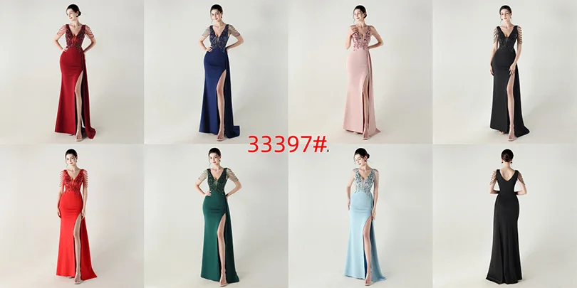 DEERVEADO, vestido de noche elegante de sirena con escote en V profundo y cuentas, 7 colores, vestido Formal para ocasiones especiales, vestidos de fiesta