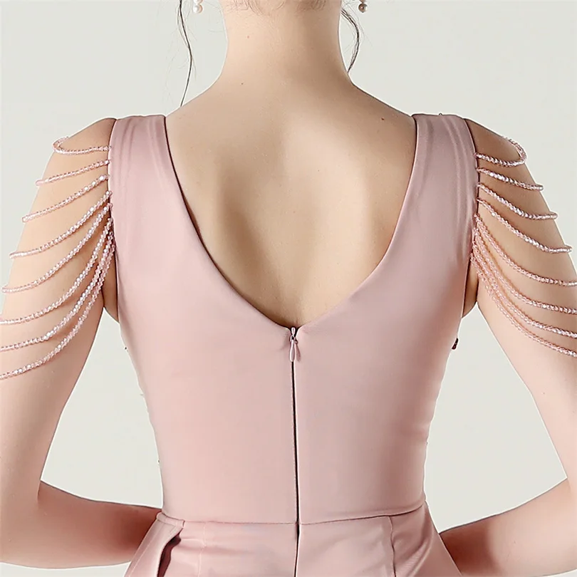 DEERVEADO, vestido de noche elegante de sirena con escote en V profundo y cuentas, 7 colores, vestido Formal para ocasiones especiales, vestidos de fiesta