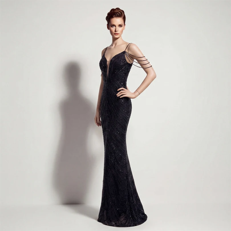DEERVEADO Vestidos de noche sexys con lentejuelas y cuello en V profundo en 11 colores para mujer, vestidos largos de lujo con cuentas para fiesta de graduación, vestido formal de gala DEERVEADO Vestidos de noche sexys con lentejuelas y cuello en V profundo en 11 colores para mujer, vestidos largos de lujo con cuentas para fiesta de graduación, vestido formal de gala