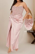 Vestidos formales de lentejuelas de sirena con vestido de fiesta de satén sin tirantes con hendidura para mujer vestidos de noche largos y brillantes - Imagen 4