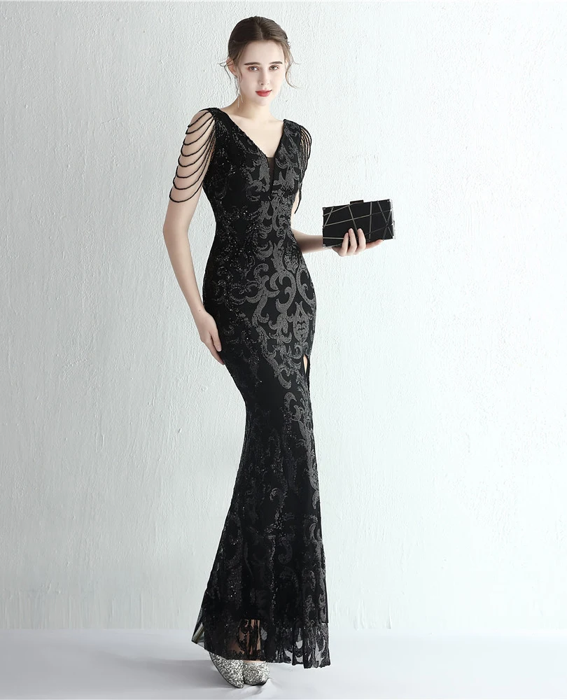 DEERVEADO-vestido de noche con lentejuelas de sirena para mujer, elegante vestido Formal elegante, cuentas de lujo, vestidos largos de fiesta de graduación