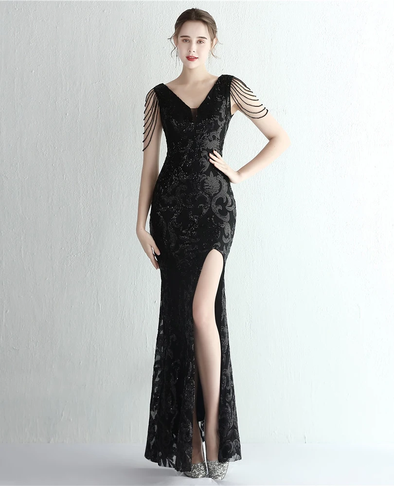 DEERVEADO-vestido de noche con lentejuelas de sirena para mujer, elegante vestido Formal elegante, cuentas de lujo, vestidos largos de fiesta de graduación