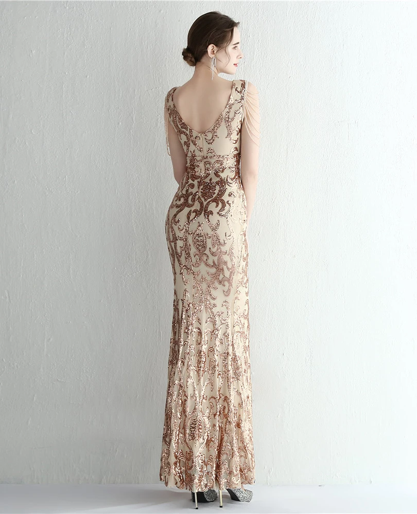 DEERVEADO-vestido de noche con lentejuelas de sirena para mujer, elegante vestido Formal elegante, cuentas de lujo, vestidos largos de fiesta de graduación