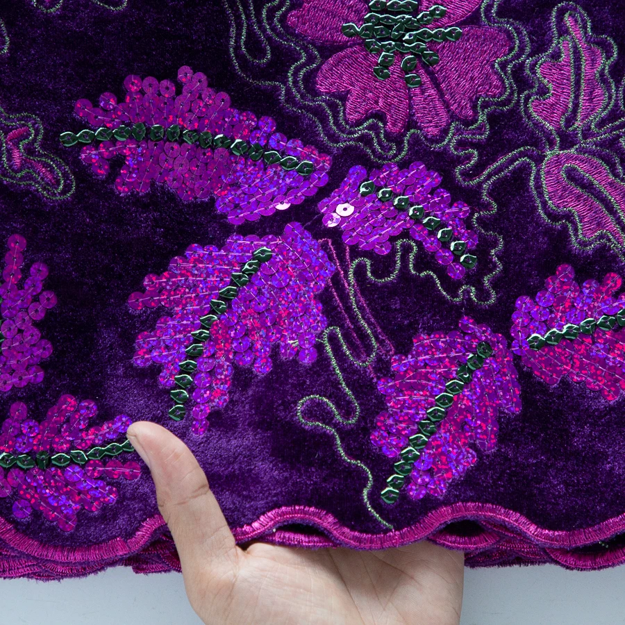 Tela de encaje de terciopelo con lentejuelas nigerianas SJD LACE, encaje de lentejuelas francesas Royle Blue de alta calidad, terciopelo africano para vestidos de mujer 5048