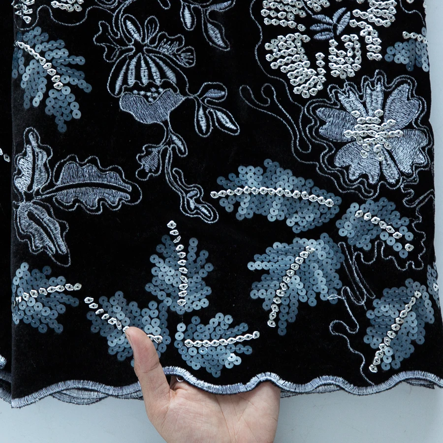 Tela de encaje de terciopelo con lentejuelas nigerianas SJD LACE, encaje de lentejuelas francesas Royle Blue de alta calidad, terciopelo africano para vestidos de mujer 5048