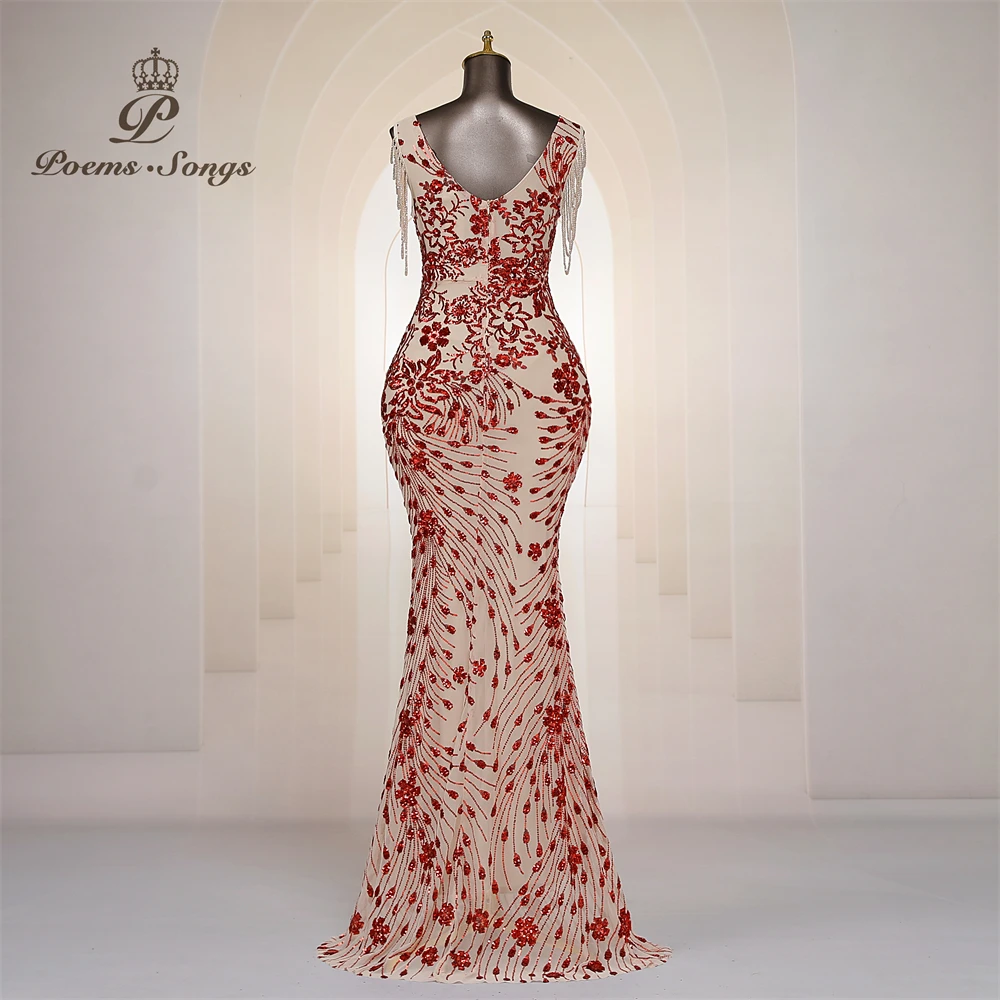 Vestidos de Noche Elegantes Personalizados con Mangas de Cuentas, Vestidos de Sirena para Mujer, Vestidos de Graduación, Vestido Largo, Vestido de Fiesta Formal, Vestidos de Noche