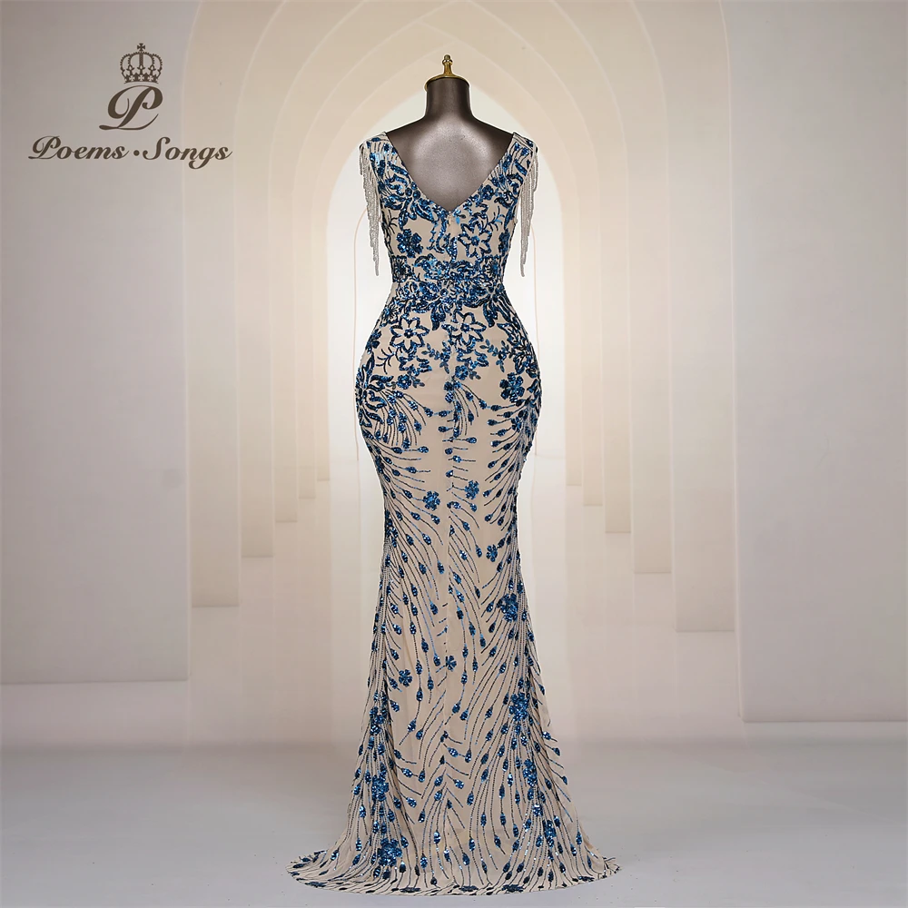 Vestidos de Noche Elegantes Personalizados con Mangas de Cuentas, Vestidos de Sirena para Mujer, Vestidos de Graduación, Vestido Largo, Vestido de Fiesta Formal, Vestidos de Noche