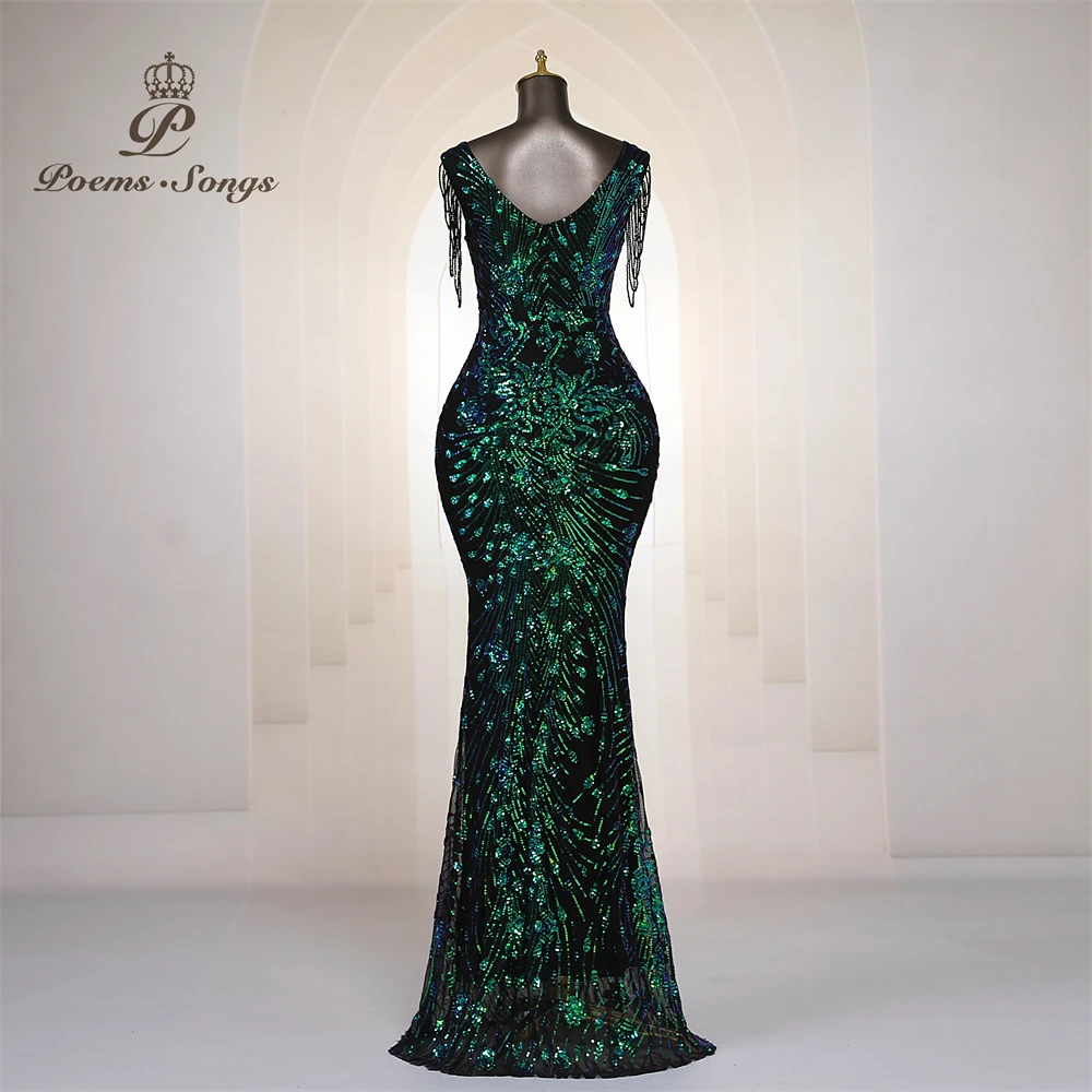 Vestidos de Noche Elegantes Personalizados con Mangas de Cuentas, Vestidos de Sirena para Mujer, Vestidos de Graduación, Vestido Largo, Vestido de Fiesta Formal, Vestidos de Noche