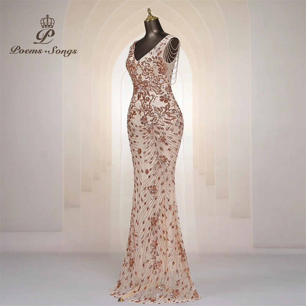 Vestidos de Noche Elegantes Personalizados con Mangas de Cuentas, Vestidos de Sirena para Mujer, Vestidos de Graduación, Vestido Largo, Vestido de Fiesta Formal, Vestidos de Noche