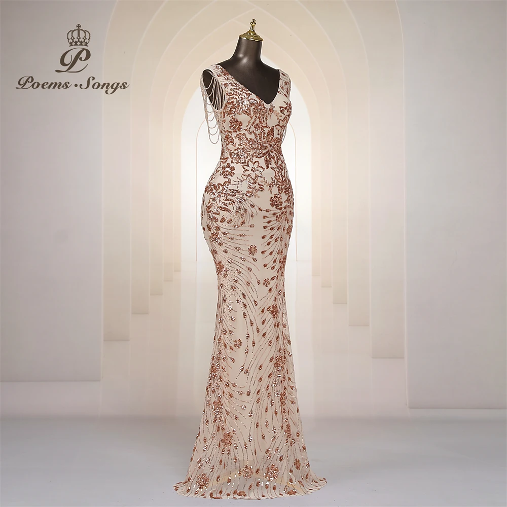 Vestidos de Noche Elegantes Personalizados con Mangas de Cuentas, Vestidos de Sirena para Mujer, Vestidos de Graduación, Vestido Largo, Vestido de Fiesta Formal, Vestidos de Noche