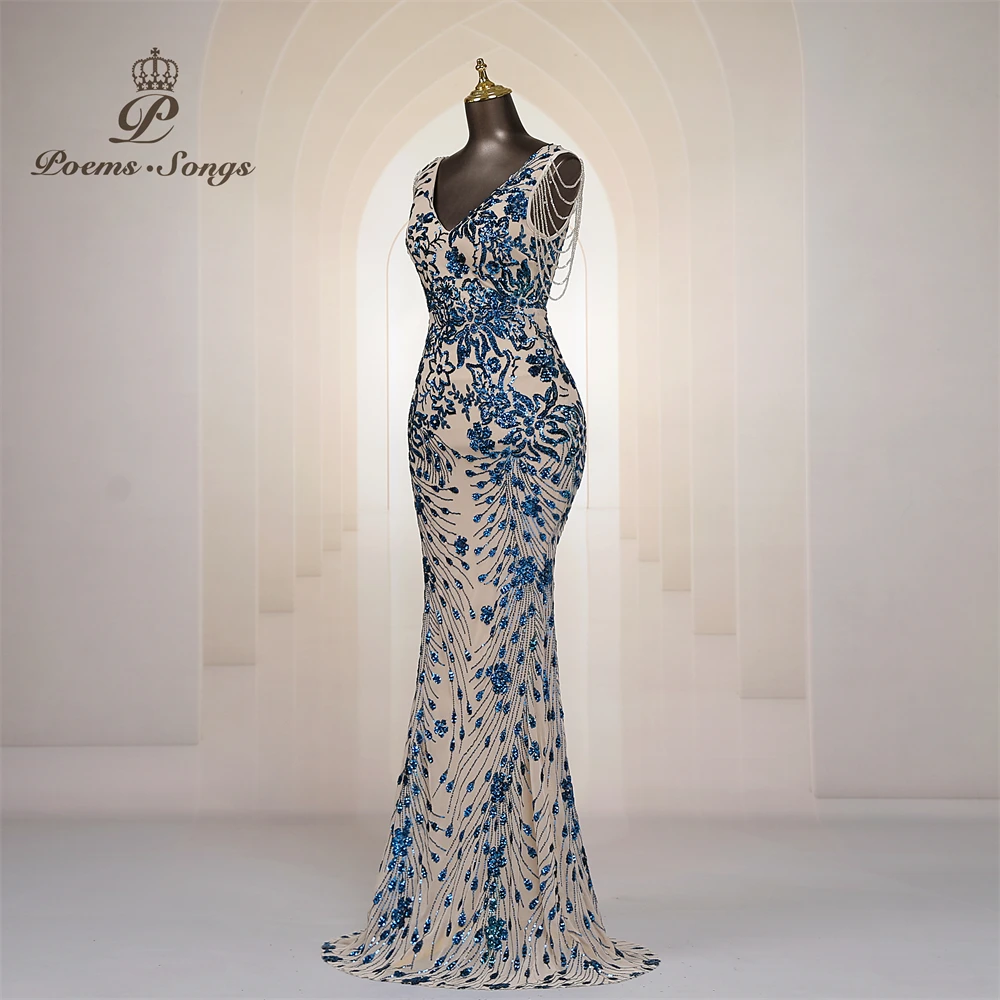 Vestidos de Noche Elegantes Personalizados con Mangas de Cuentas, Vestidos de Sirena para Mujer, Vestidos de Graduación, Vestido Largo, Vestido de Fiesta Formal, Vestidos de Noche