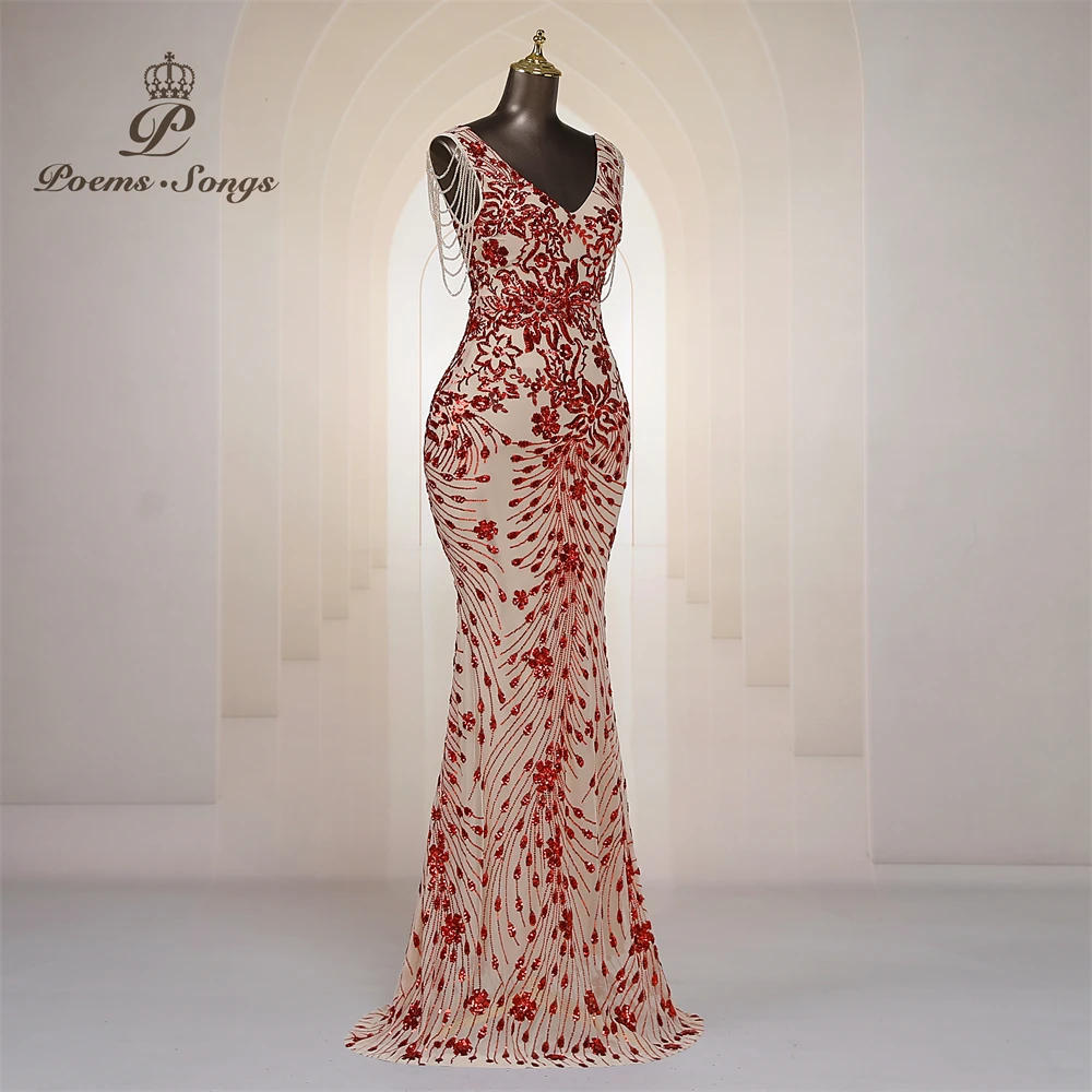 Vestidos de Noche Elegantes Personalizados con Mangas de Cuentas, Vestidos de Sirena para Mujer, Vestidos de Graduación, Vestido Largo, Vestido de Fiesta Formal, Vestidos de Noche