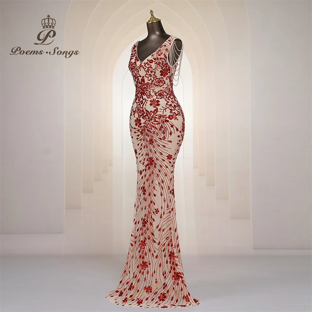 Vestidos de Noche Elegantes Personalizados con Mangas de Cuentas, Vestidos de Sirena para Mujer, Vestidos de Graduación, Vestido Largo, Vestido de Fiesta Formal, Vestidos de Noche
